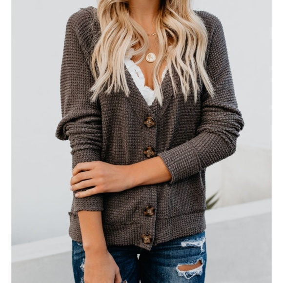 STACY Waffle Knit Cardigan - Picture 2 of 8